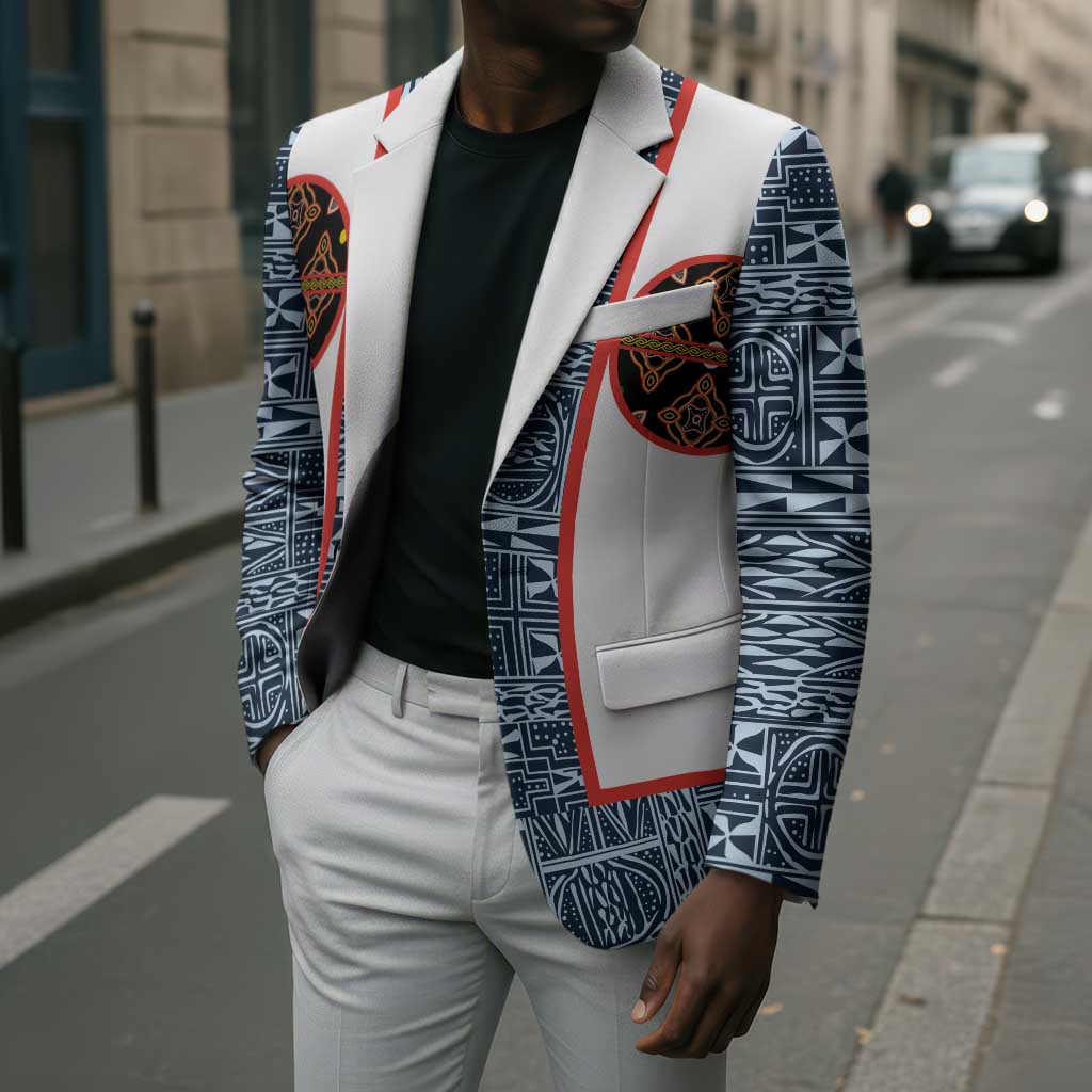 Cameroon Traditional Toghu Pattern Blazer African Tribal Ndop Geometric Design