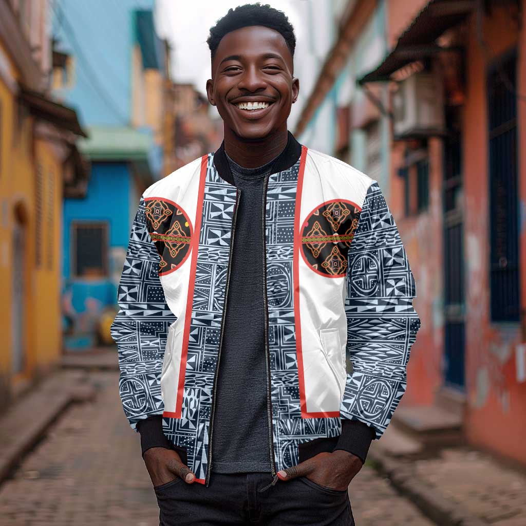Cameroon Traditional Toghu Pattern Bomber Jacket African Tribal Ndop Geometric Design