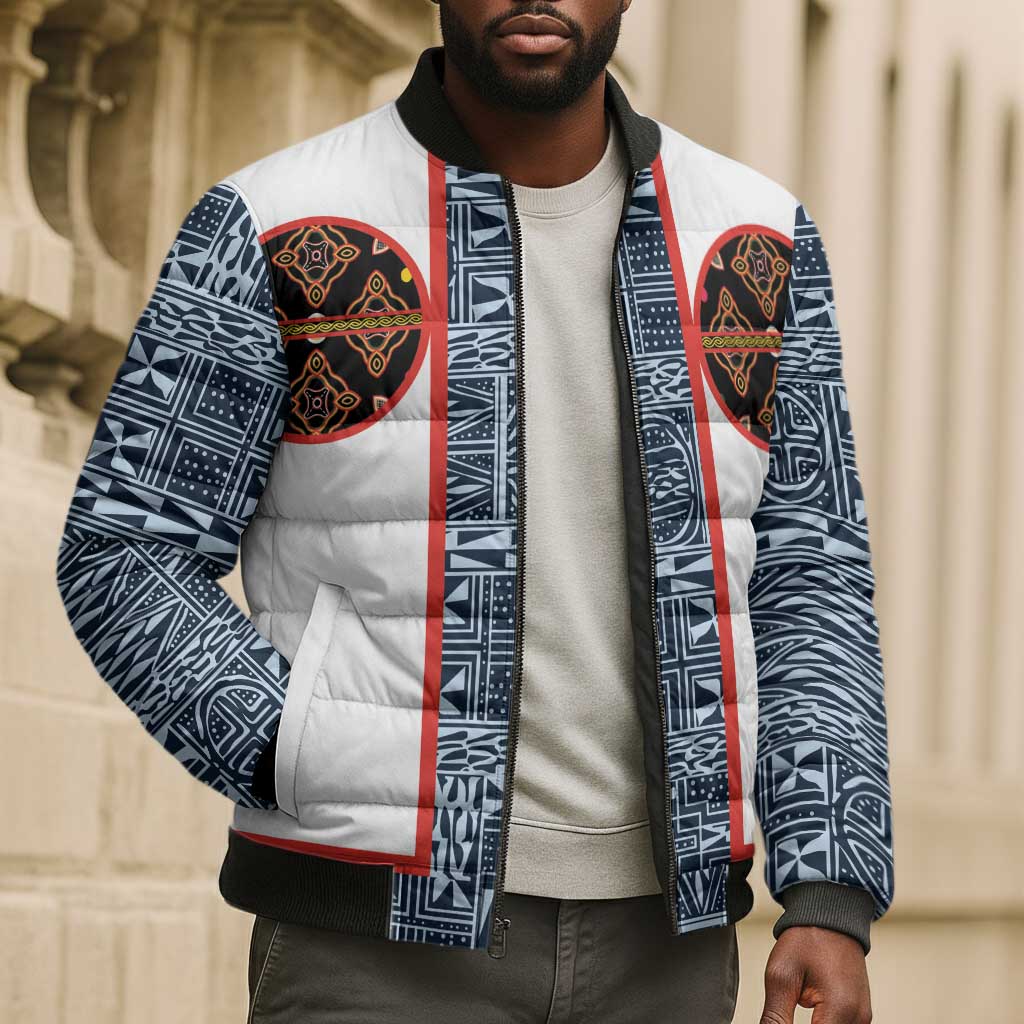 Cameroon Traditional Toghu Pattern Bomber Puffer Jacket African Tribal Ndop Geometric Design