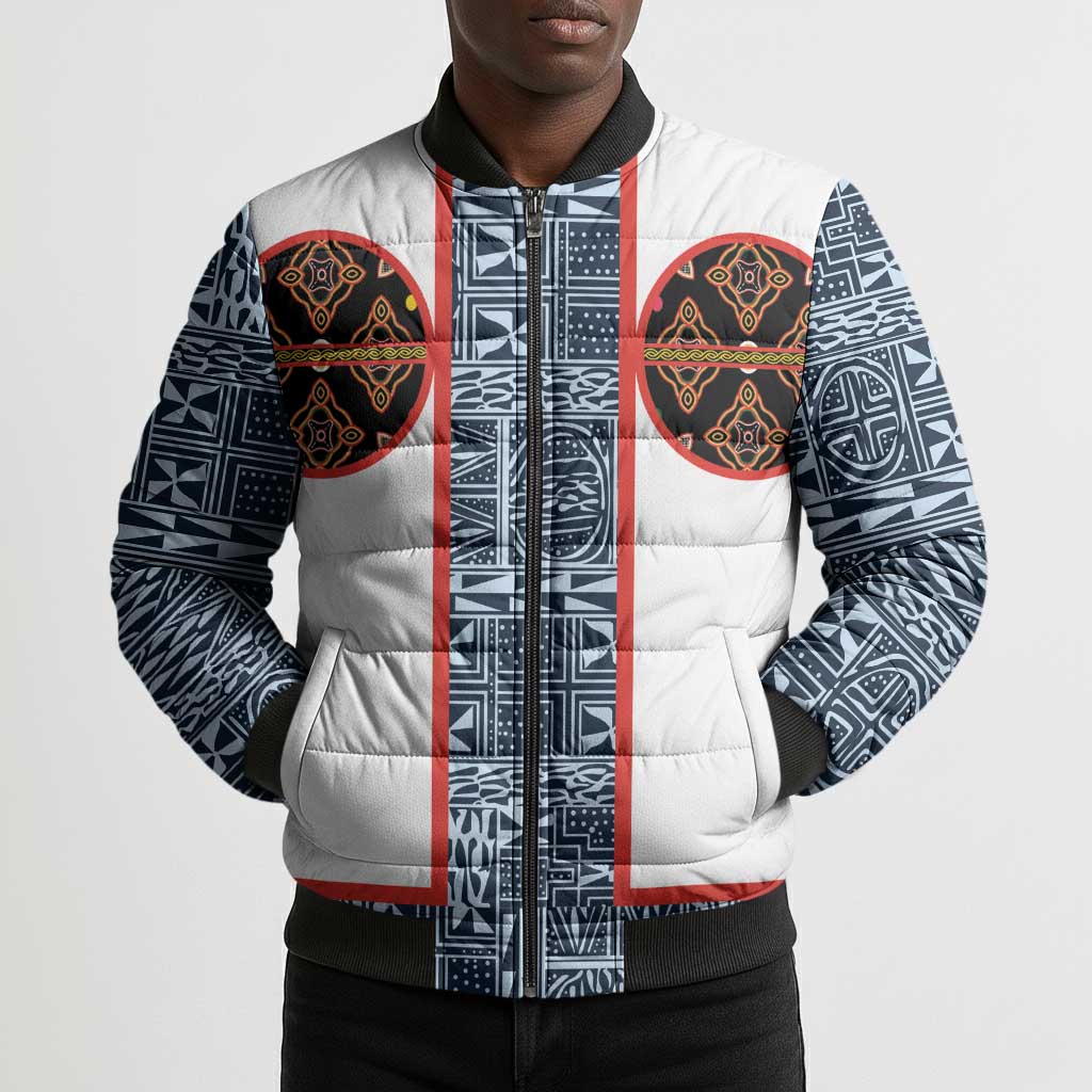 Cameroon Traditional Toghu Pattern Bomber Puffer Jacket African Tribal Ndop Geometric Design