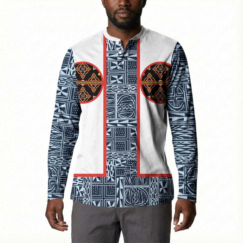 Cameroon Traditional Toghu Pattern Button Sweatshirt African Tribal Ndop Geometric Design
