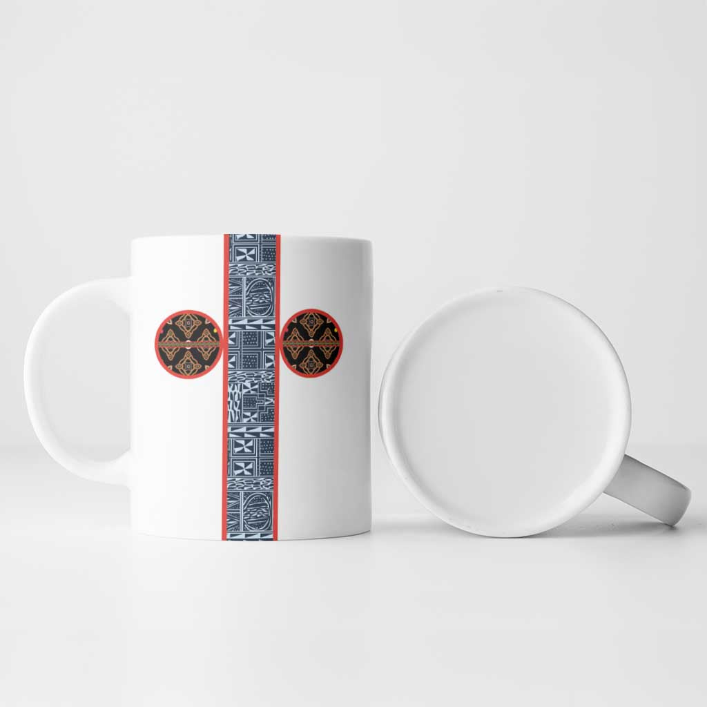 Cameroon Traditional Toghu Pattern Ceramic Mug African Tribal Ndop Geometric Design