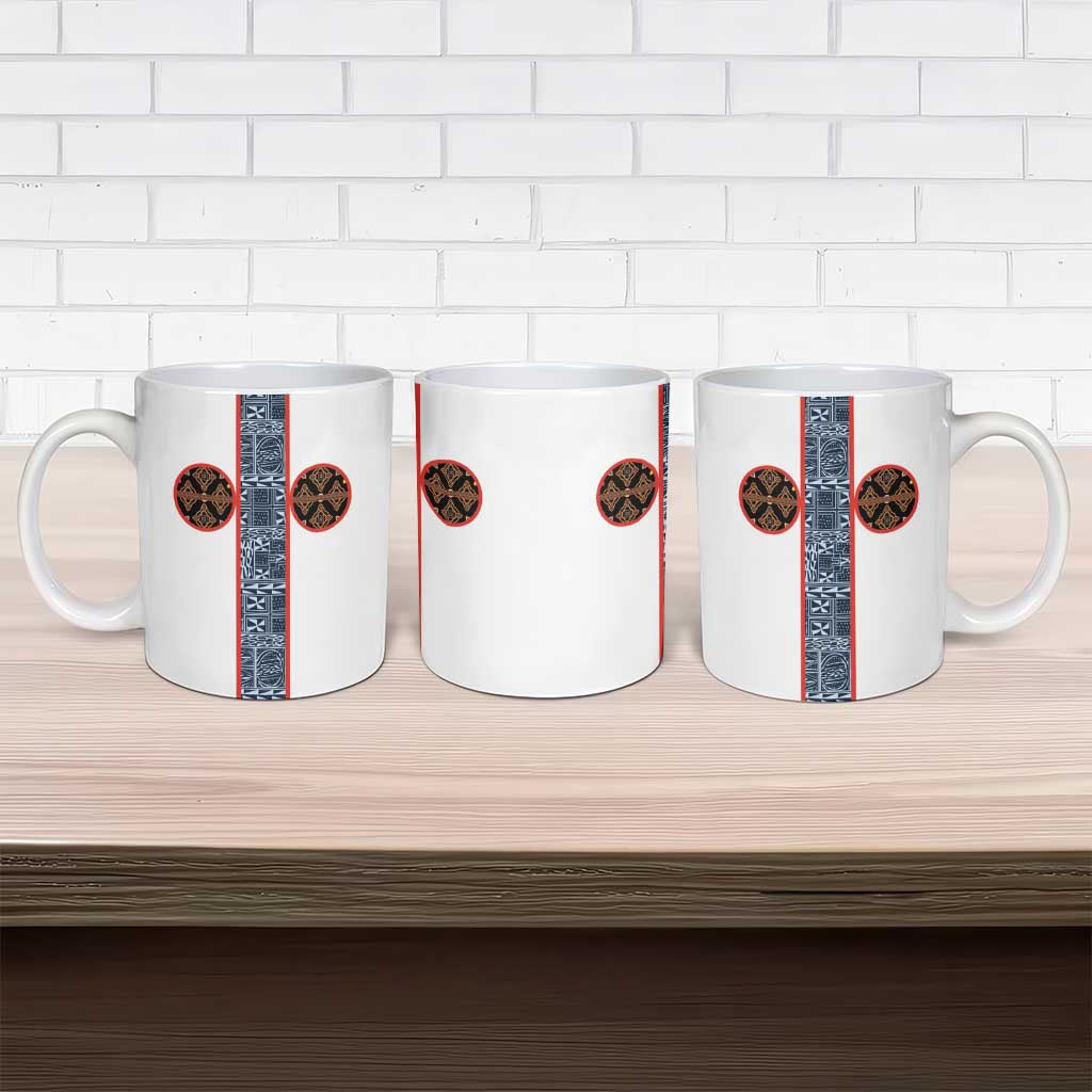 Cameroon Traditional Toghu Pattern Ceramic Mug African Tribal Ndop Geometric Design
