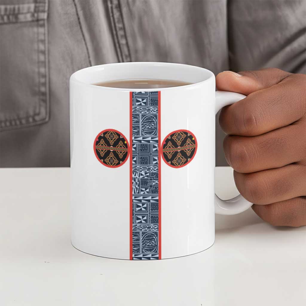 Cameroon Traditional Toghu Pattern Ceramic Mug African Tribal Ndop Geometric Design