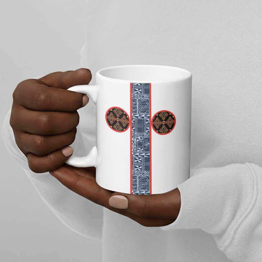 Cameroon Traditional Toghu Pattern Ceramic Mug African Tribal Ndop Geometric Design