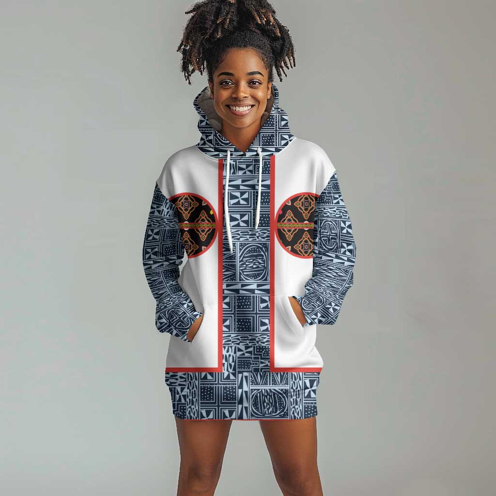 Cameroon Traditional Toghu Pattern Hoodie Dress African Tribal Ndop Geometric Design