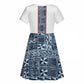 Cameroon Traditional Toghu Pattern Kid Short Sleeve Dress African Tribal Ndop Geometric Design