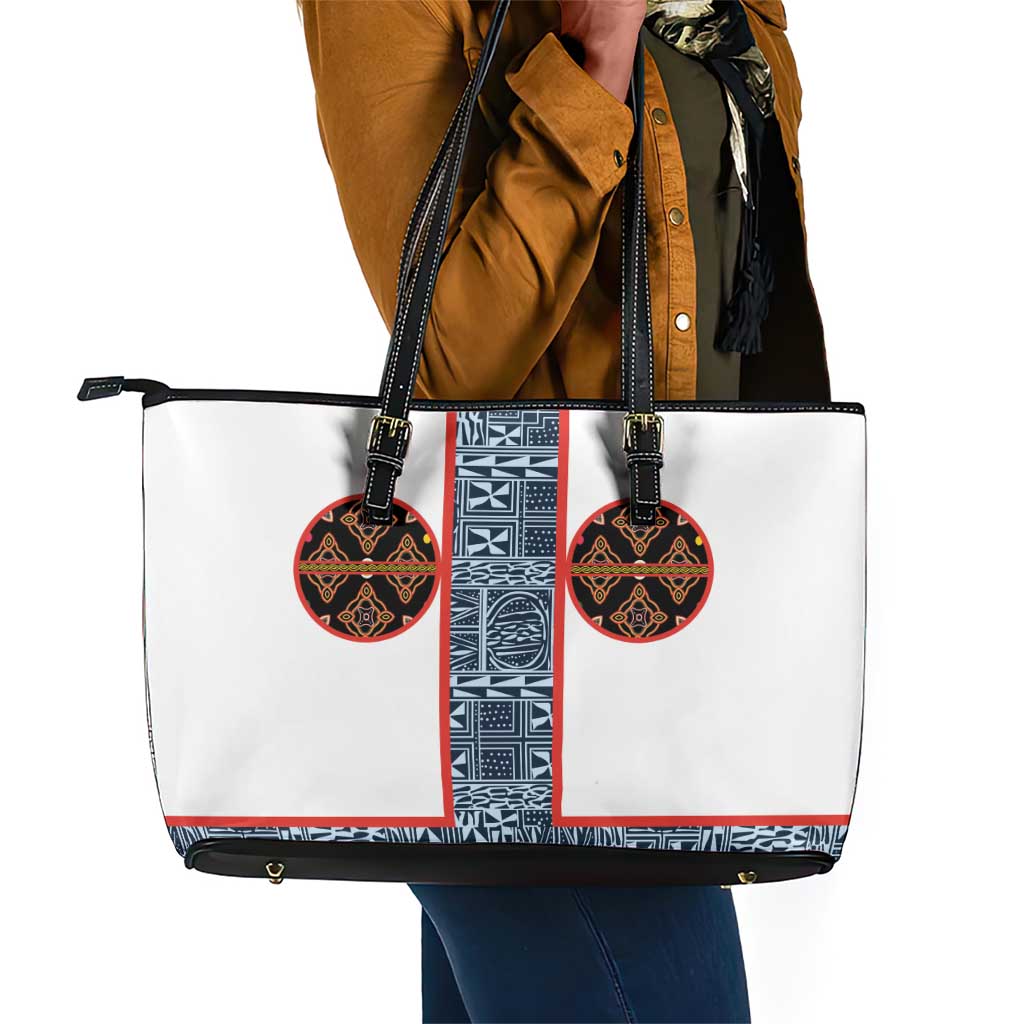 Cameroon Traditional Toghu Pattern Leather Tote Bag African Tribal Ndop Geometric Design