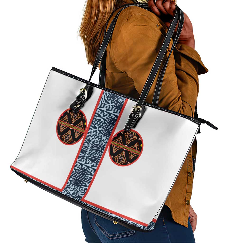 Cameroon Traditional Toghu Pattern Leather Tote Bag African Tribal Ndop Geometric Design