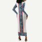 Cameroon Traditional Toghu Pattern Long Sleeve Bodycon Dress African Tribal Ndop Geometric Design
