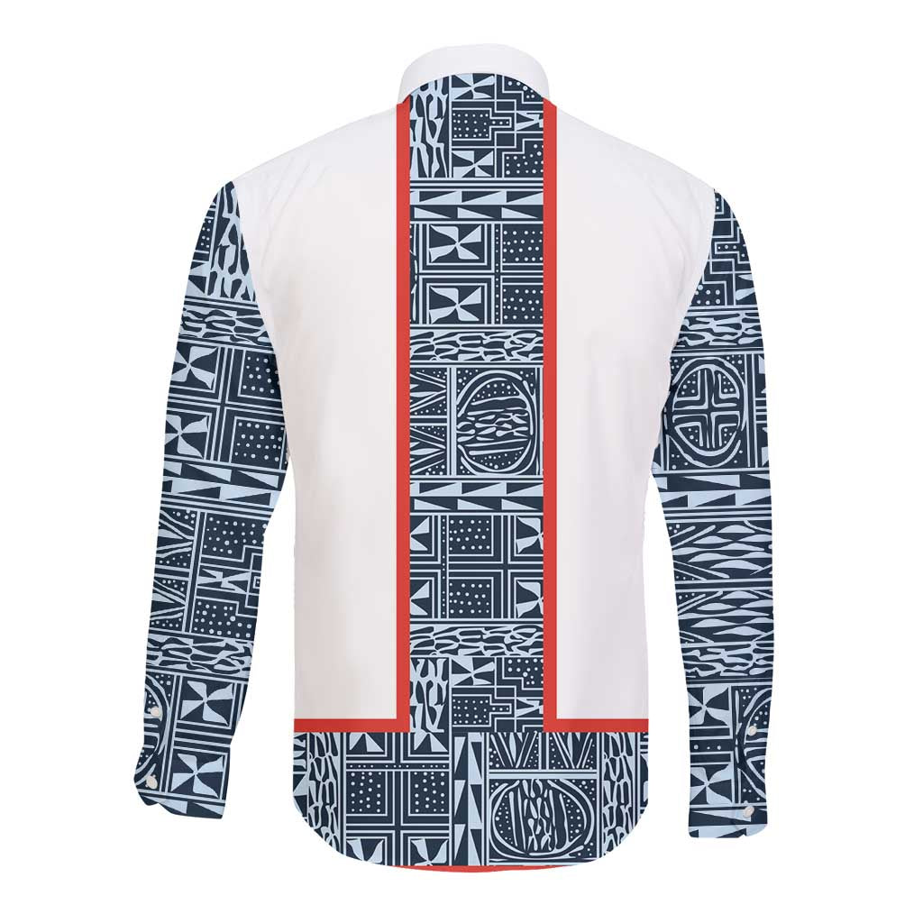 Cameroon Traditional Toghu Pattern Long Sleeve Button Shirt African Tribal Ndop Geometric Design
