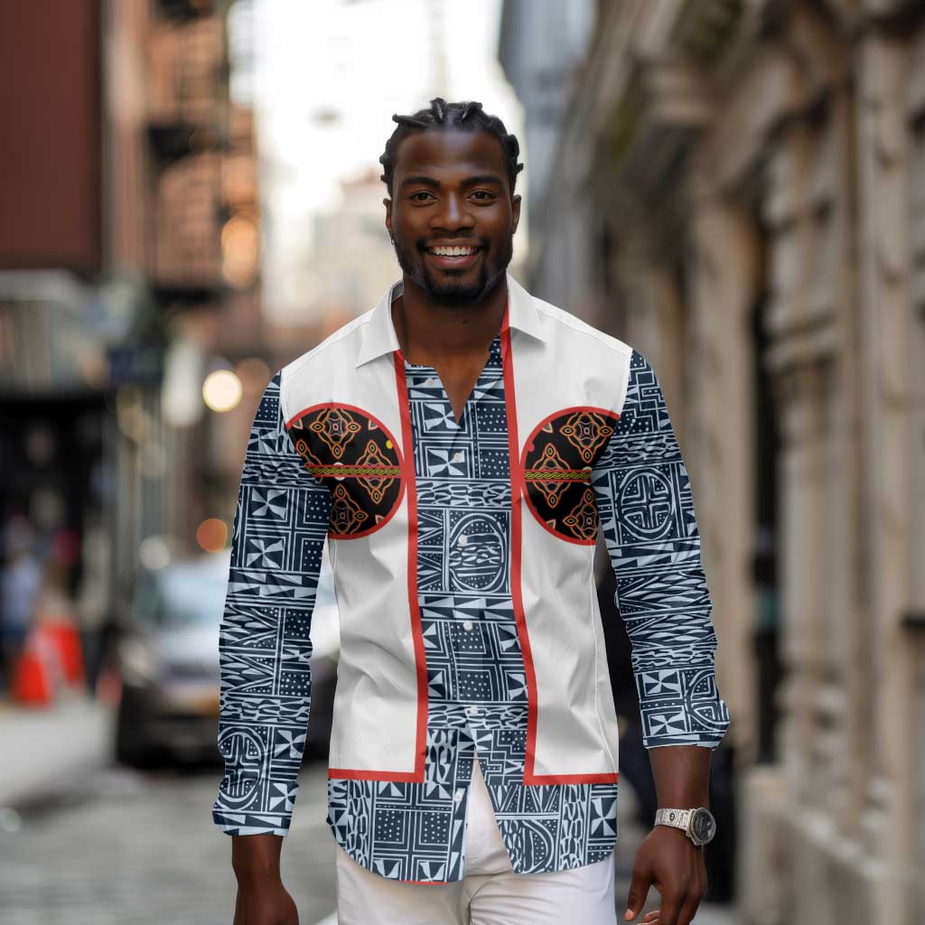 Cameroon Traditional Toghu Pattern Long Sleeve Button Shirt African Tribal Ndop Geometric Design