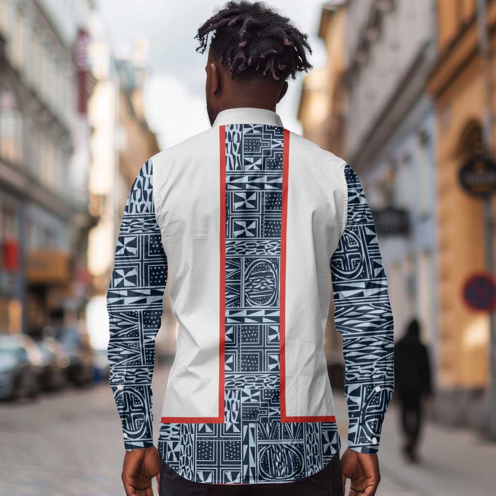 Cameroon Traditional Toghu Pattern Long Sleeve Button Shirt African Tribal Ndop Geometric Design
