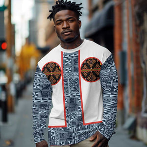 Cameroon Traditional Toghu Pattern Long Sleeve Shirt African Tribal Ndop Geometric Design