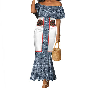 Cameroon Traditional Toghu Pattern Mermaid Dress African Tribal Ndop Geometric Design