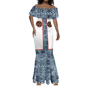 Cameroon Traditional Toghu Pattern Mermaid Dress African Tribal Ndop Geometric Design