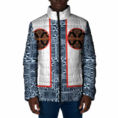 Cameroon Traditional Toghu Pattern Padded Jacket African Tribal Ndop Geometric Design