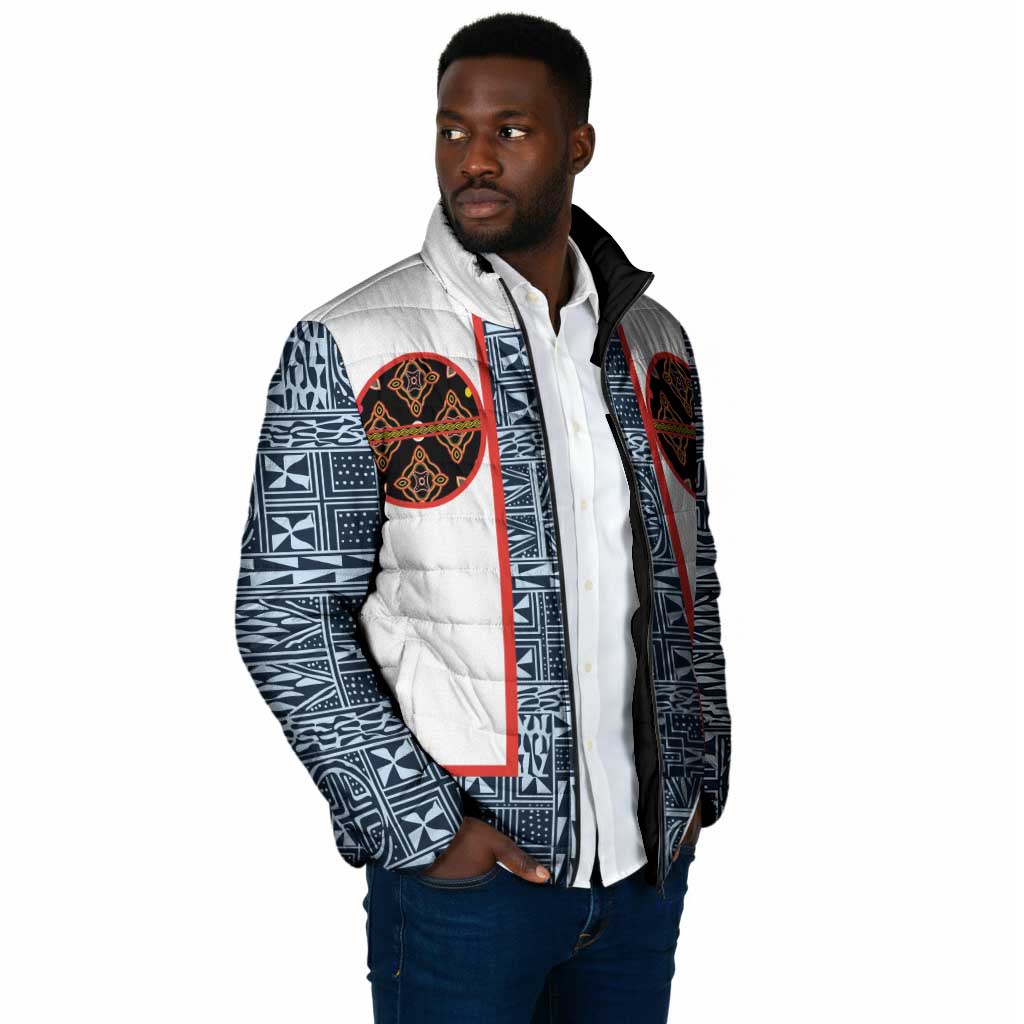 Cameroon Traditional Toghu Pattern Padded Jacket African Tribal Ndop Geometric Design
