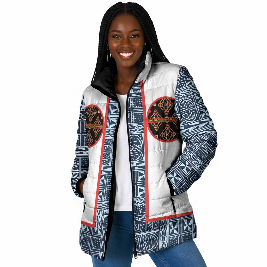 Cameroon Traditional Toghu Pattern Padded Jacket African Tribal Ndop Geometric Design