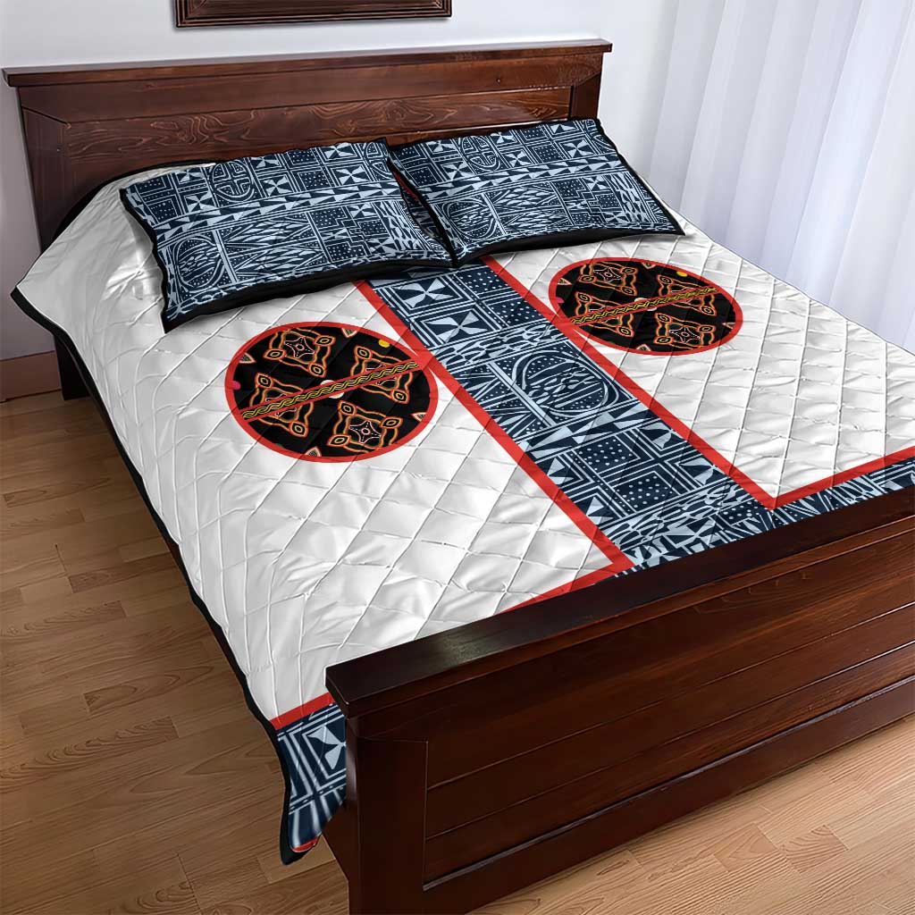 Cameroon Traditional Toghu Pattern Quilt Bed Set African Tribal Ndop Geometric Design