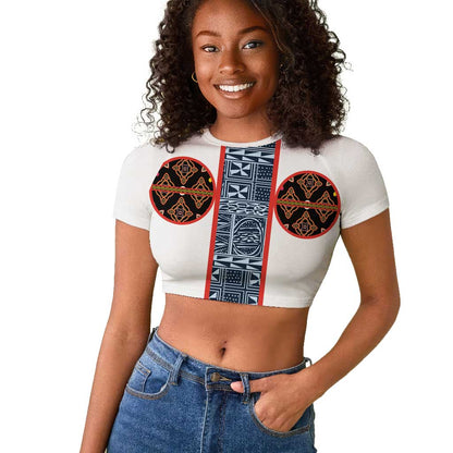 Cameroon Traditional Toghu Pattern Raglan Cropped T shirt African Tribal Ndop Geometric Design