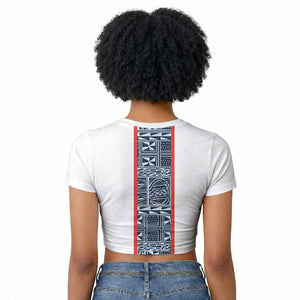 Cameroon Traditional Toghu Pattern Raglan Cropped T shirt African Tribal Ndop Geometric Design