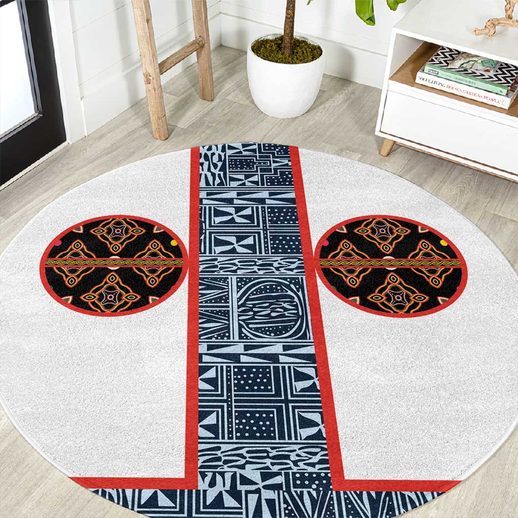 Cameroon Traditional Toghu Pattern Round Carpet African Tribal Ndop Geometric Design