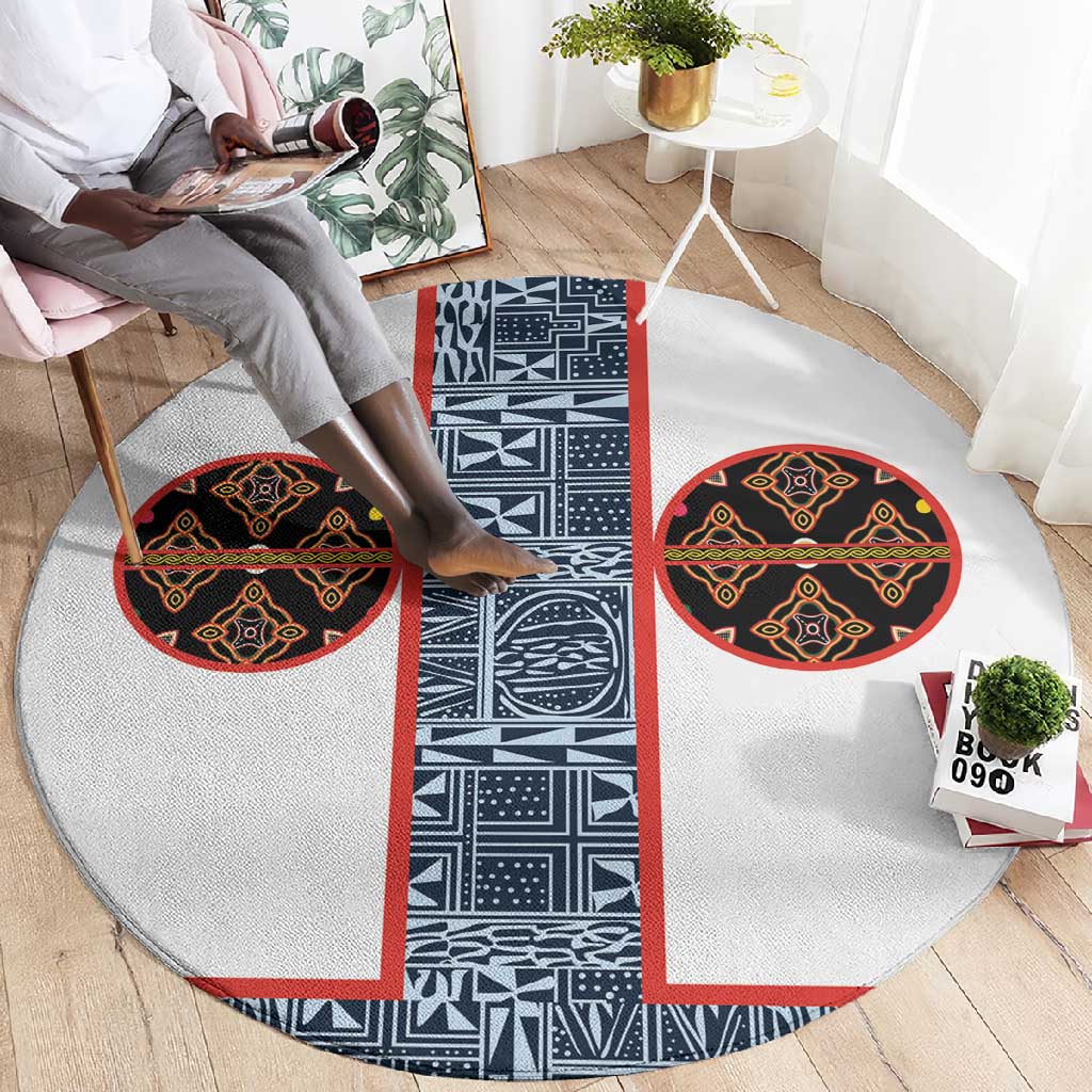 Cameroon Traditional Toghu Pattern Round Carpet African Tribal Ndop Geometric Design