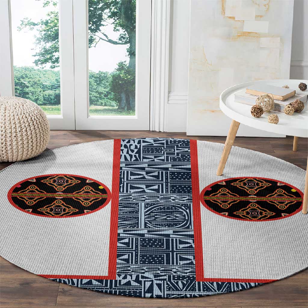 Cameroon Traditional Toghu Pattern Round Carpet African Tribal Ndop Geometric Design