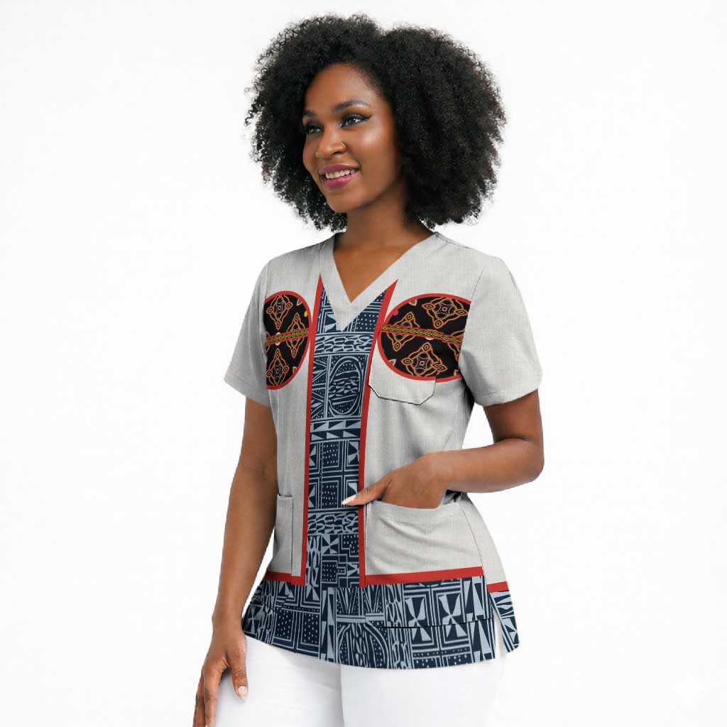 Cameroon Traditional Toghu Pattern Scrub Top African Tribal Ndop Geometric Design