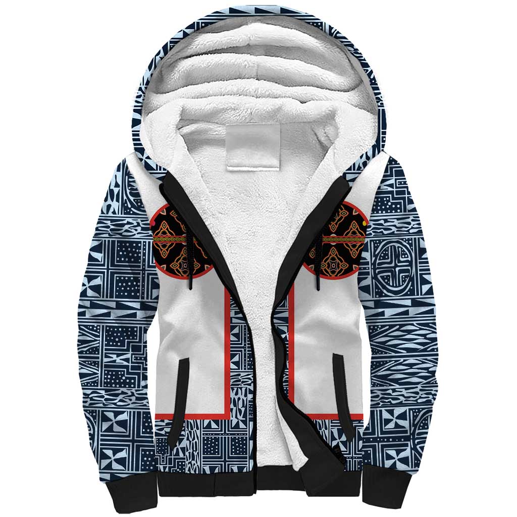 Cameroon Traditional Toghu Pattern Sherpa Hoodie African Tribal Ndop Geometric Design