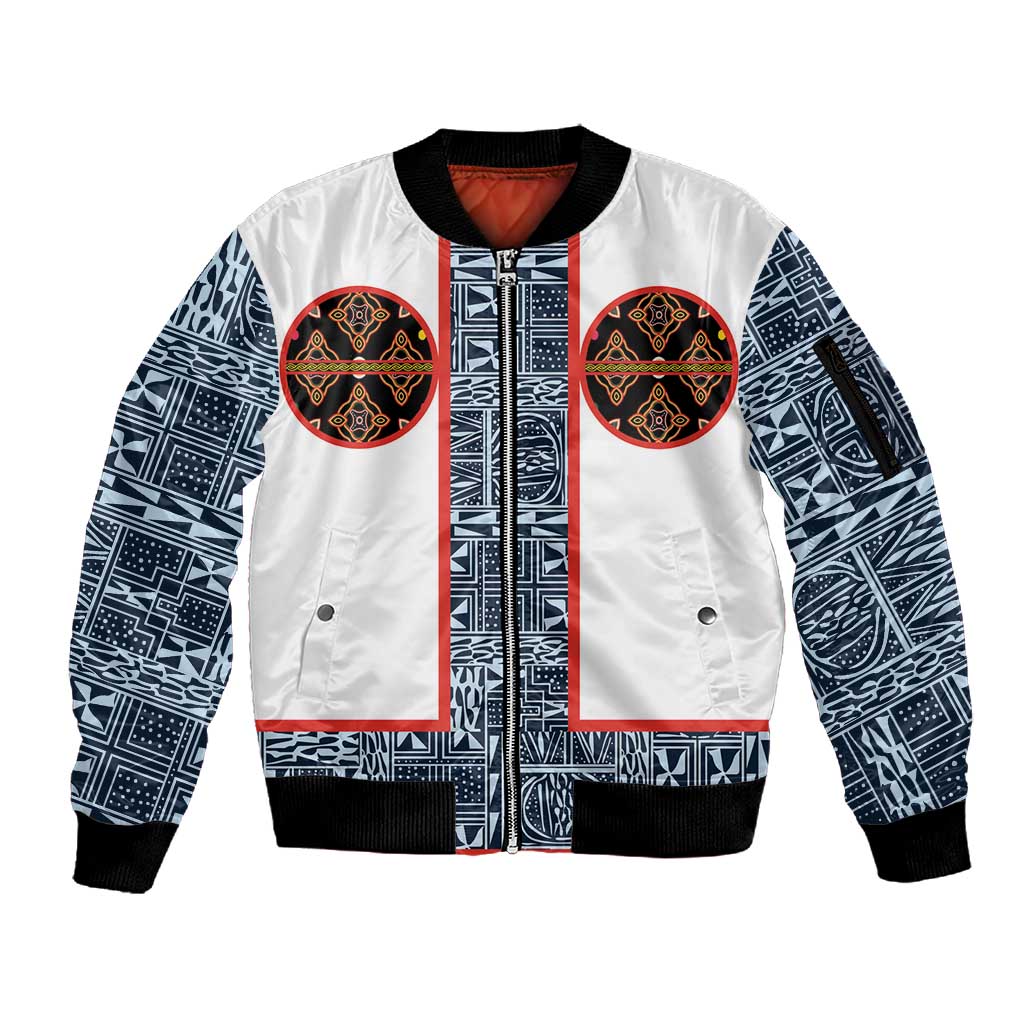 Cameroon Traditional Toghu Pattern Sleeve Zip Bomber Jacket African Tribal Ndop Geometric Design