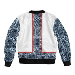 Cameroon Traditional Toghu Pattern Sleeve Zip Bomber Jacket African Tribal Ndop Geometric Design