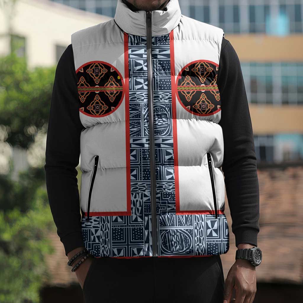 Cameroon Traditional Toghu Pattern Sleeveless Puffer Jacket African Tribal Ndop Geometric Design