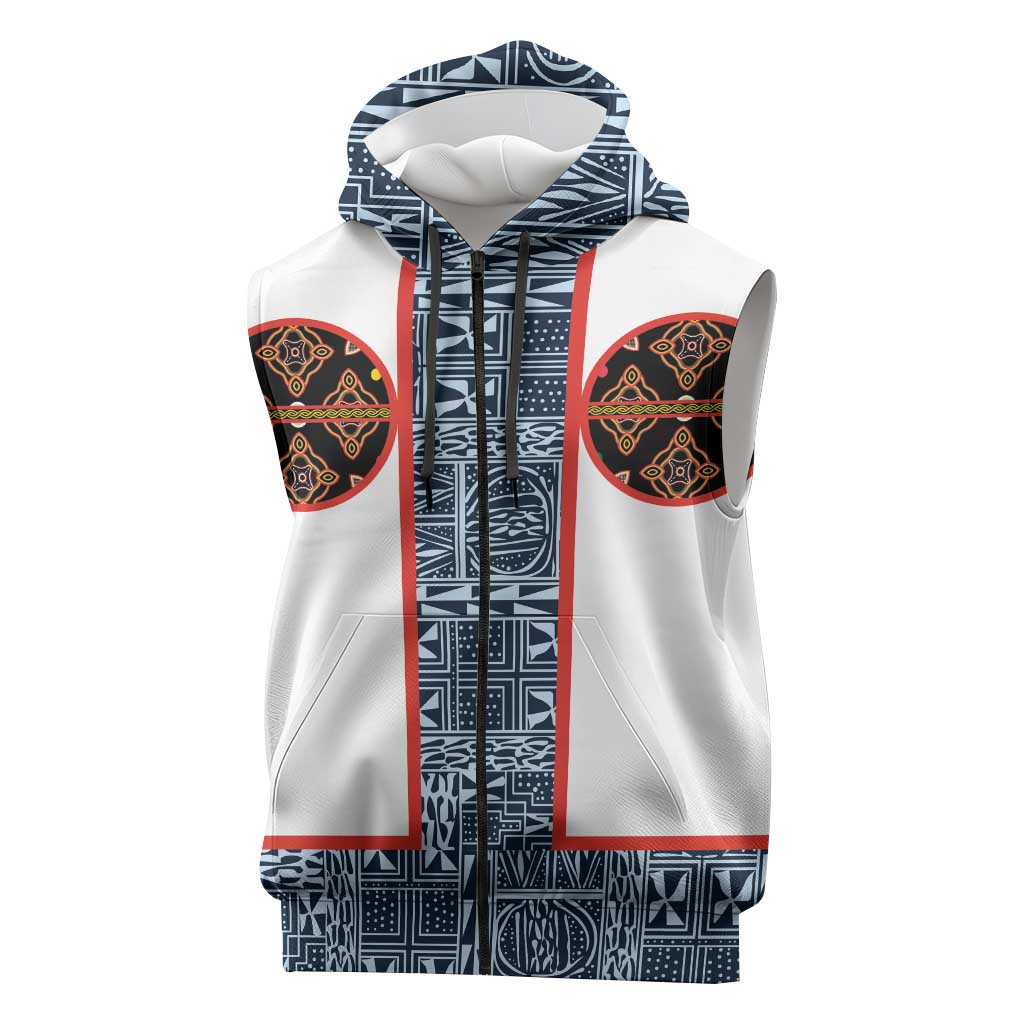 Cameroon Traditional Toghu Pattern Sleeveless Zip Hoodie African Tribal Ndop Geometric Design