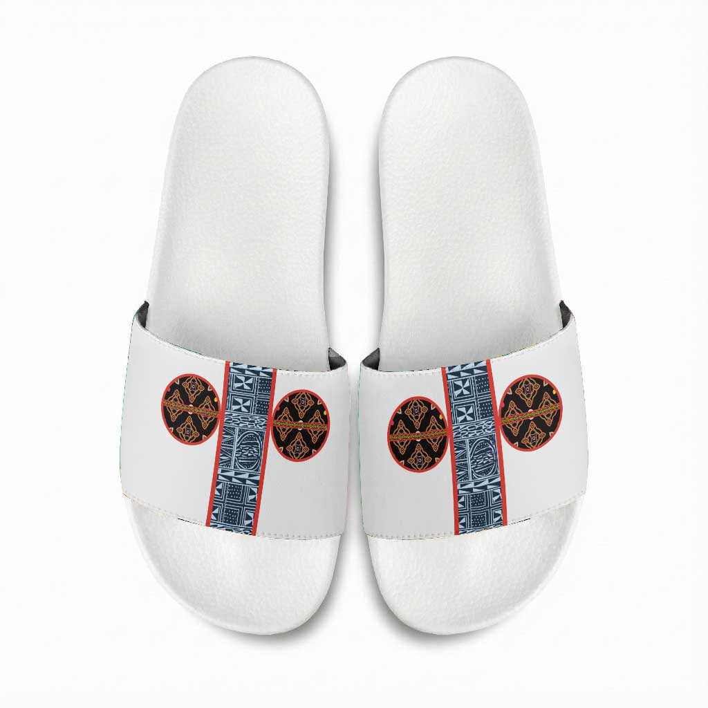 Cameroon Traditional Toghu Pattern Slide Sandals African Tribal Ndop Geometric Design