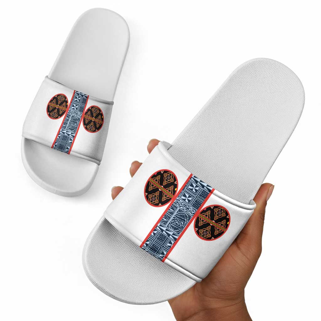 Cameroon Traditional Toghu Pattern Slide Sandals African Tribal Ndop Geometric Design