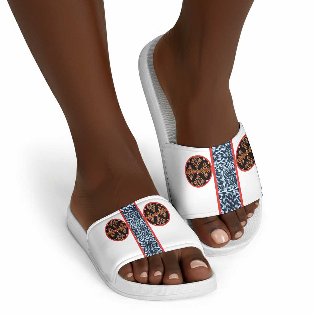 Cameroon Traditional Toghu Pattern Slide Sandals African Tribal Ndop Geometric Design