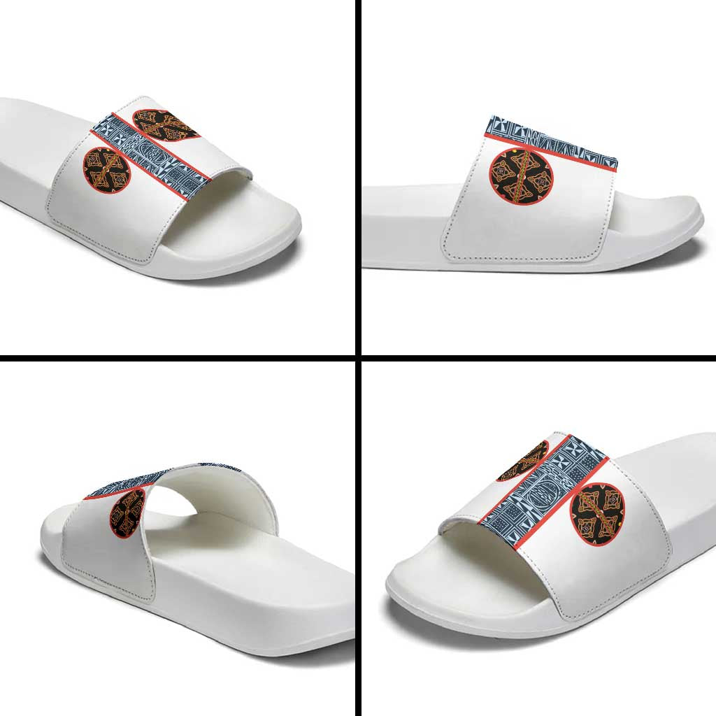 Cameroon Traditional Toghu Pattern Slide Sandals African Tribal Ndop Geometric Design