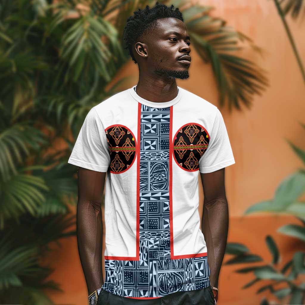 Cameroon Traditional Toghu Pattern T shirt African Tribal Ndop Geometric Design