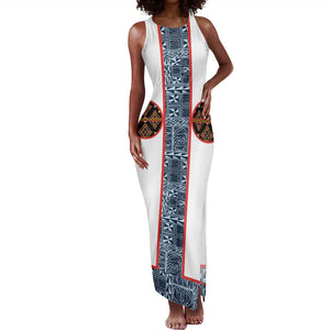 Cameroon Traditional Toghu Pattern Tank Maxi Dress African Tribal Ndop Geometric Design