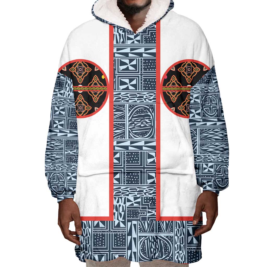 Cameroon Traditional Toghu Pattern Wearable Blanket Hoodie African Tribal Ndop Geometric Design