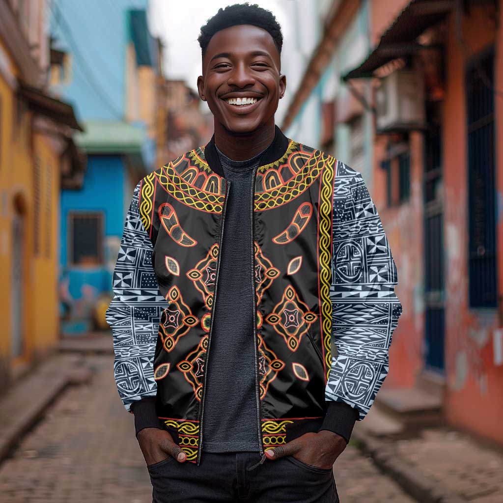 Cameroon Bamileke Toghu Pattern Bomber Jacket Bamenda Royal Cultural Design