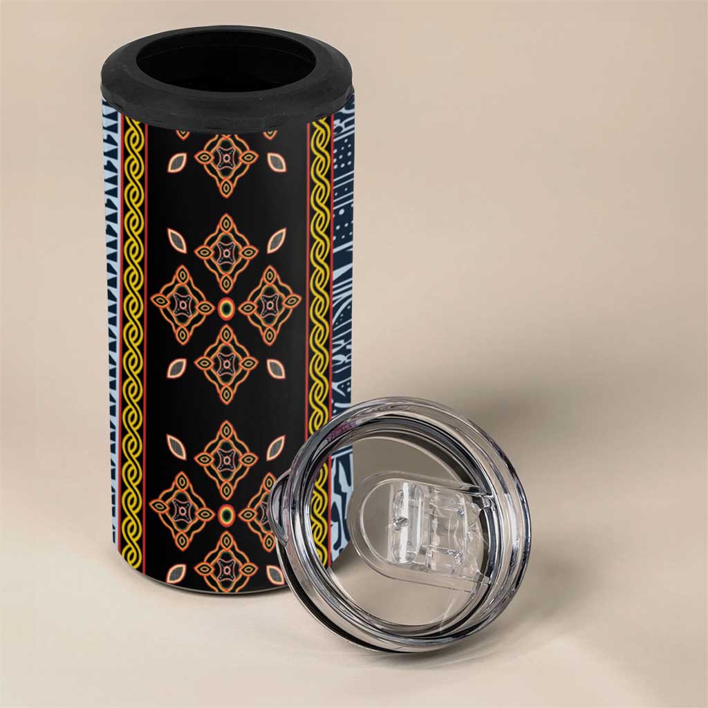 Cameroon Bamileke Toghu Pattern 4 in 1 Can Cooler Tumbler Bamenda Royal Cultural Design