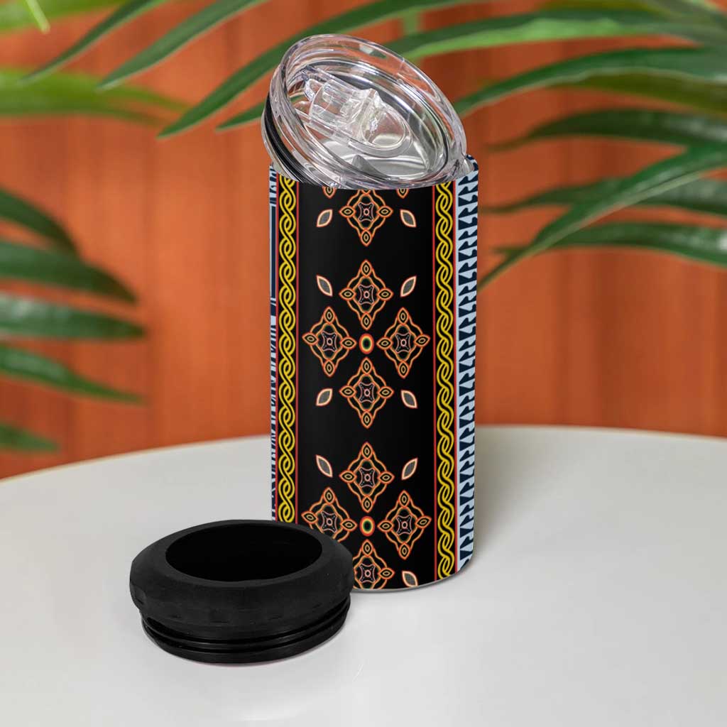 Cameroon Bamileke Toghu Pattern 4 in 1 Can Cooler Tumbler Bamenda Royal Cultural Design
