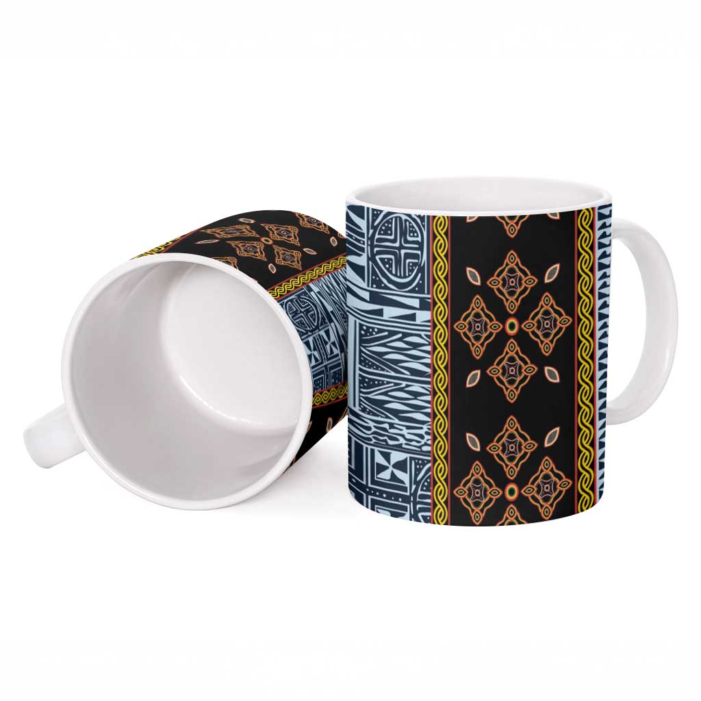 Cameroon Bamileke Toghu Pattern Ceramic Mug Bamenda Royal Cultural Design