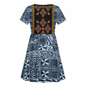 Cameroon Bamileke Toghu Pattern Kid Short Sleeve Dress Bamenda Royal Cultural Design