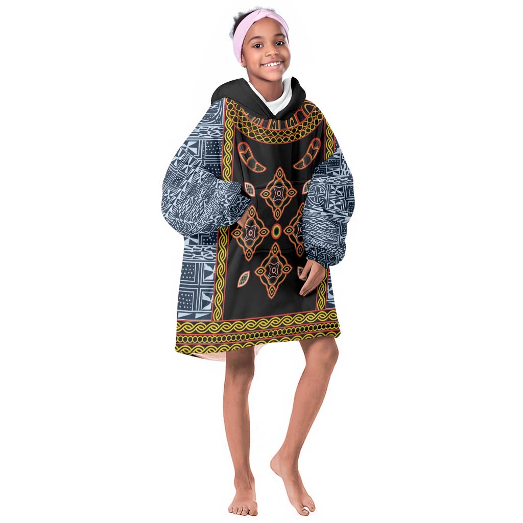 Cameroon Bamileke Toghu Pattern Kid Wearable Blanket Hoodie Bamenda Royal Cultural Design