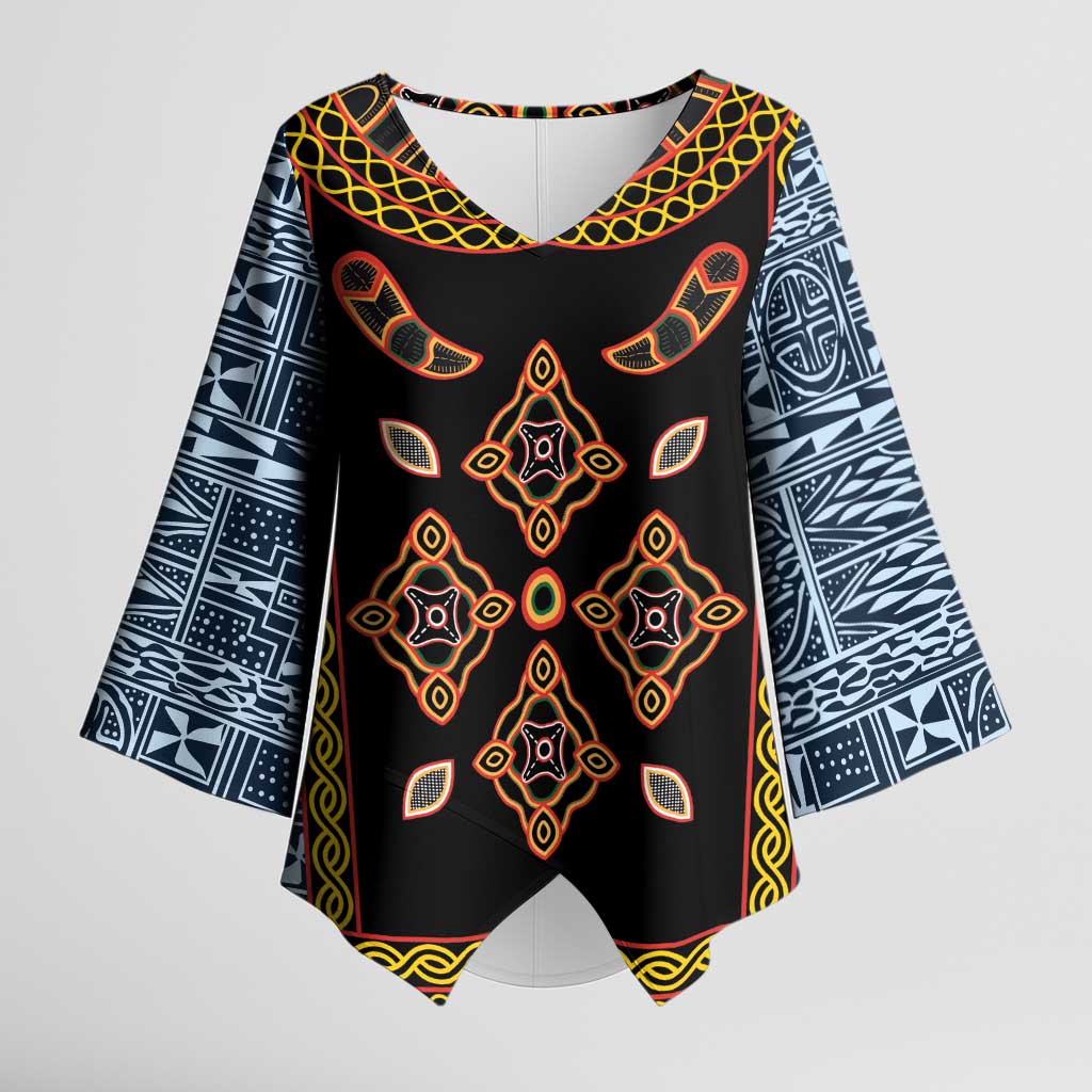 Cameroon Bamileke Toghu Pattern Kimono Sleeve Blouse Bamenda Royal Cultural Design