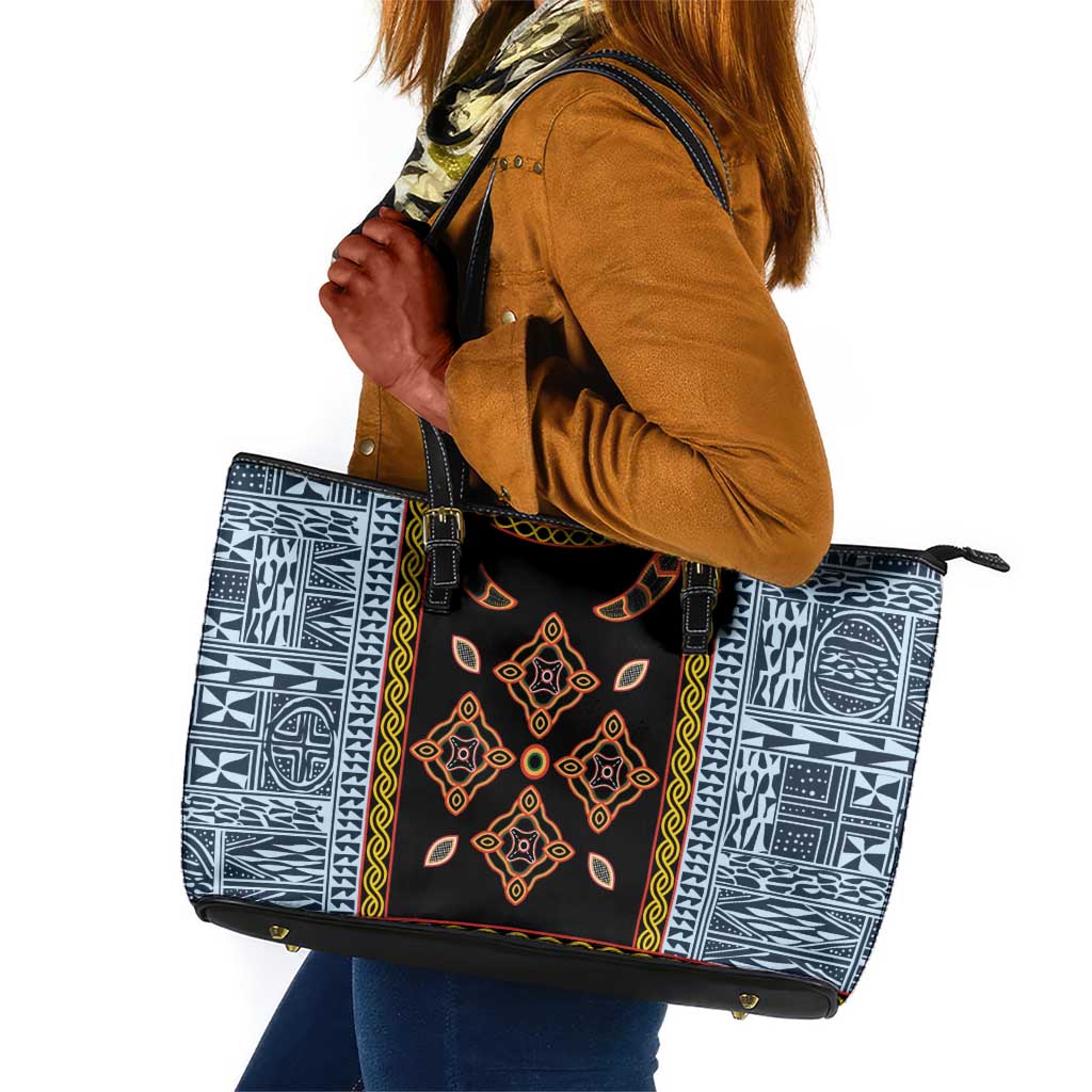 Cameroon Bamileke Toghu Pattern Leather Tote Bag Bamenda Royal Cultural Design